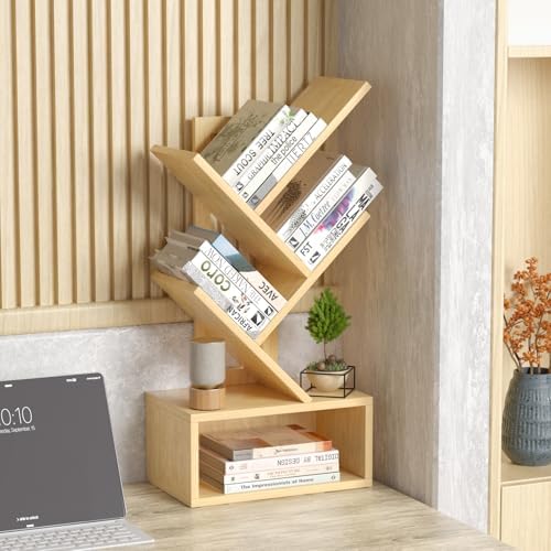 SHEEPAM 5 Tier Tree Book Case, Small Bookshelf with Shelf