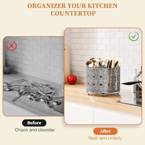 YIUKEA Rotating Utensil Caddy Countertop - 4 Compartments Large Capacity