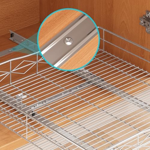 Pull Out Cabinet Organizer, 50LB Load Capacity Bottom-mount Sliding Drawer for Pots and Pans, 17" W x 21" D Under Sink S