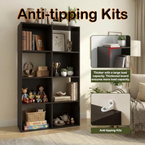 WannabeMyself【Easy Assembly】 8 Cube Storage Organizer with Anti-Tipping Kits,Reversible Open Back Book Shelf, Bookcase f