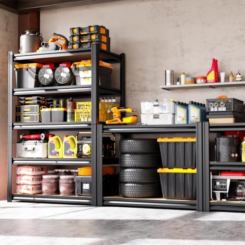 5-Pack Garage Shelving for Multi-Room Home Storage & Organization, 71"H x 32"W x 14"D 5-Tier Adjustable Metal Storage Ra