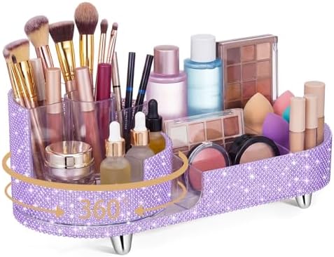 Rotating Makeup Organizer Vanity, Purple, Pearl