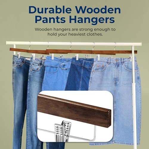 SereneLife 10 Pack Retro Wooden Pants Hangers with 360 Degree Swivel Hook