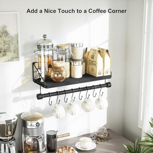 Alsonerbay Floating Shelf for Wall with Wooden Towel Bar, Black