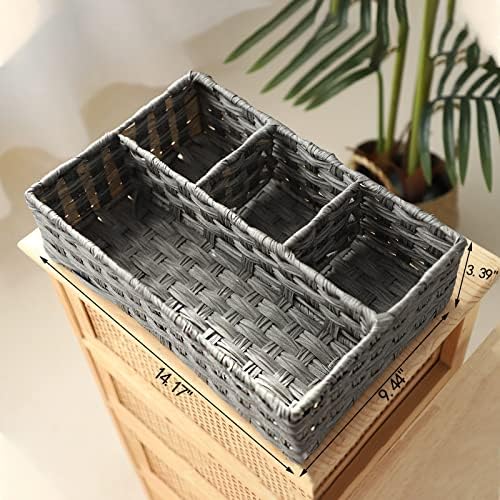 Toilet Paper Basket for Tank Topper,Woven Storage Box Cube Basket Bin Container, Shelf Cabinet(Grey 1pc) (14.17''L x 9.4