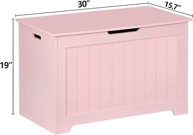 LEMY Storage Bench, Wooden Chest Box with 2 Safety Hinges, Modern Organizer Cabinet for Living Room, Bedroom, Entryway, Pink