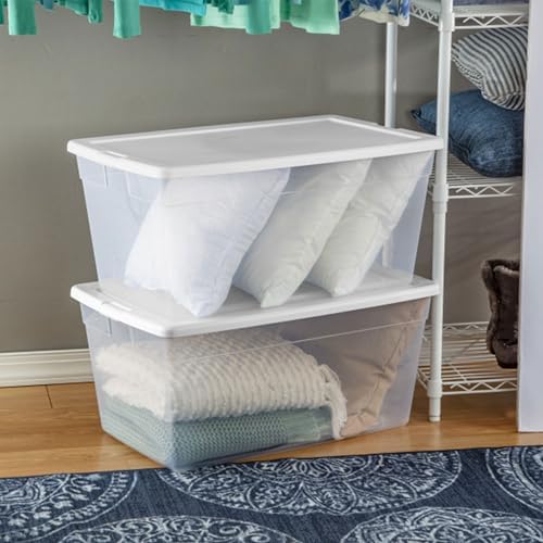 Sterilite Storage Box, Stackable Clear Plastic Bins, 90 Quart, 8-Pack
