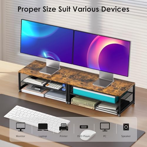 ECOLOVI 2-Tier Computer Monitor Stand Riser, Printer & Laptop Stand, Office Desk Accessories, Workspace Desk Organizer f