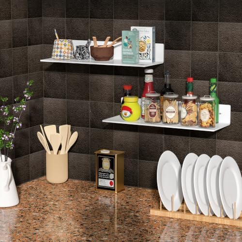 Sezanrpt 15 Inches Acrylic Wall Shelves 2 Pack, Floating Shelf for Wall Mounting, Acrylic Display Ledges for Funko Pop Figures, Home Décor, Living Room, Gaming Room, Plants(15 inch, White)