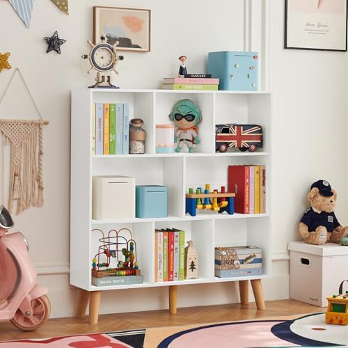 LEYAOYAO 8 Cube Bookshelf, Mid-Century Modern Book Shelf with Legs, White