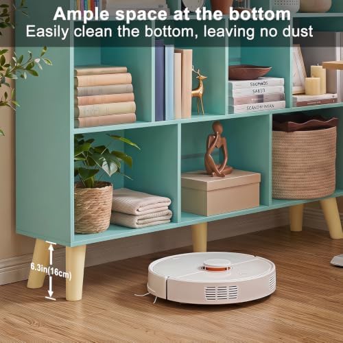 YAHARBO 10 Cube Bookshelf,3 Tier Bookcase with Legs,Green Mid-Century Modern Bookshelves,Large Free Standing Open Storag
