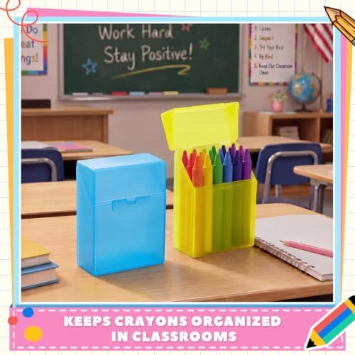 Clabby 2 Pcs Clear Plastic Crayon Boxes Hold 24 Count, Blue,Yellow