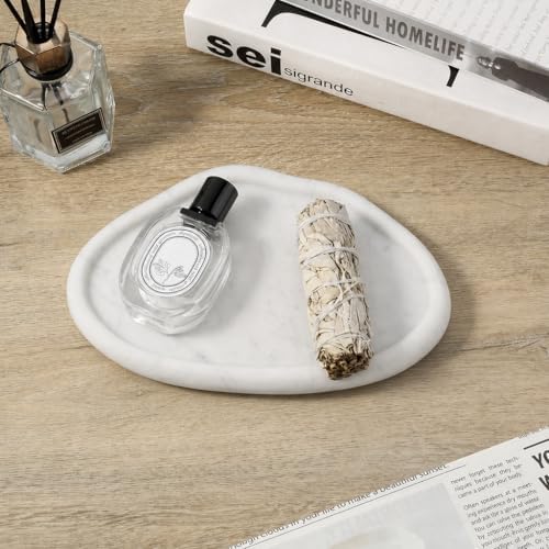 Koville Luxurious Natural Marble Vanity Tray for Home Decor, Cloud Shape Serving Stone Key Tray, 10" x 7" Marble Storage