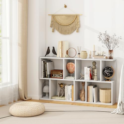 Giantex 3-Tier S-Shaped Bookshelves Set of 2, Modern Geometric Bookcase, Freestanding Display Shelf for Small Space, Ver