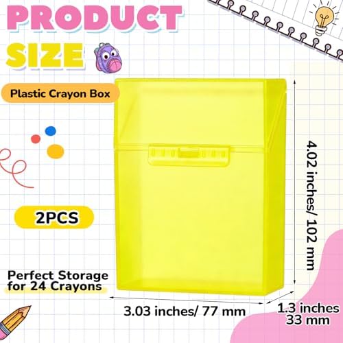 Clabby 2 Pcs Clear Plastic Crayon Boxes Hold 24 Count, Yellow