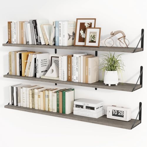 Heimlove Floating Book Shelves for Wall,47.2 Inches Long Wall Mounted Bookshelves,Heavy Duty Bracket Shelves for Living 