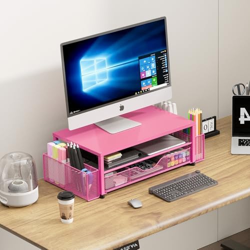 OPNICE Desk Organizers and Accessories, Computer Monitor Stand Riser with Drawer and 2 Pen Holders, Printer & Laptop Sta