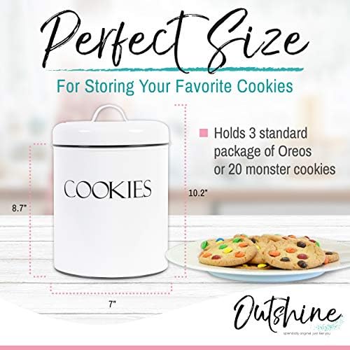 OUTSHINE White Cookie Jar with Airtight Lids | Vintage | Kitchen Counter Decorative Farmhouse Countertop Metal Treat Con