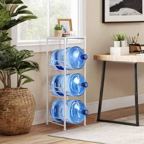 5 Gallon Water Bottle Jug Holder 3-Tier Water Bottle Holder Organizer with Top Shelf, Heavy Duty Water Dispenser Stand R