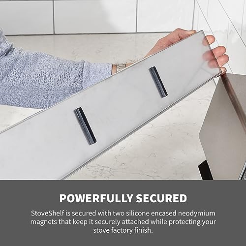 StoveShelf 30" Length Stainless Steel Finish Magnetic Shelf for Kitchen Stove - Kitchen Storage Solution with Zero Insta