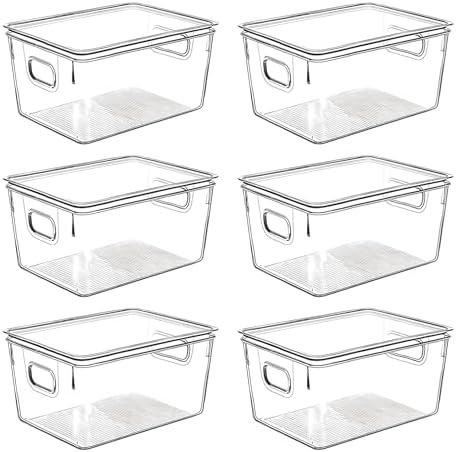 Clear Plastic Storage Bins with Lids, Perfect for Kitchen Organization or Pantry Organization and Storage, Stackable Fri