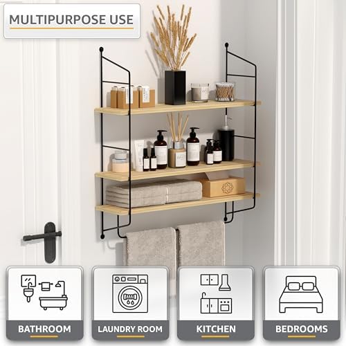 Sorbus 3-Tier Floating Shelves for Wall, Bathroom Storage & Decor (Maple)
