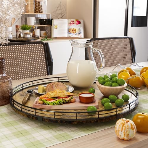 Lazy Susan Turntable Organizer for Table Top, 18’’ Round Wooden Lazy Susan for Cabinet Kitchen Countertop Pantry Dining 