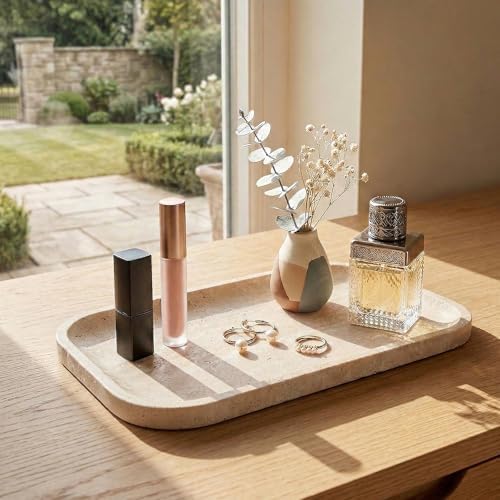 Natural Italian Travertine Tray Rectangular Decorative Marble Vanity Tray