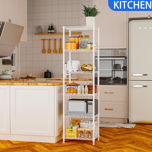 REGILLER 6 Wire Shelving Steel Storage Rack Adjustable Unit Shelves for Laundry Bathroom Kitchen Pantry Closet(White,11.