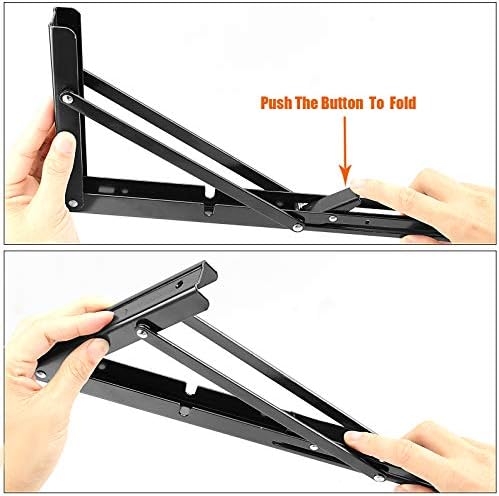 ZOENHOU 4PCS 14 Inch Folding Shelf Brackets, Max Load 440Lb Heavy Duty Metal Collapsible Shelf Locking Brackets, Wall Mo