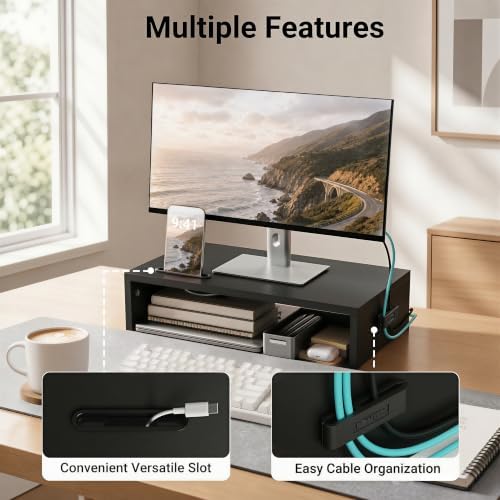 1home Monitor Stand Riser, 16.7 Inch Wood Monitor Riser Stand with Storage Organizer, Desktop Ergonomic Monitor Stand Ri