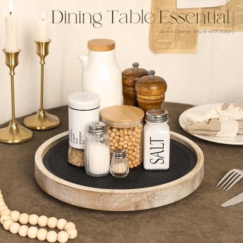 EOSAHR Lazy Susan Organizer, Non-Skid Rotating Tray for Counter, Natural
