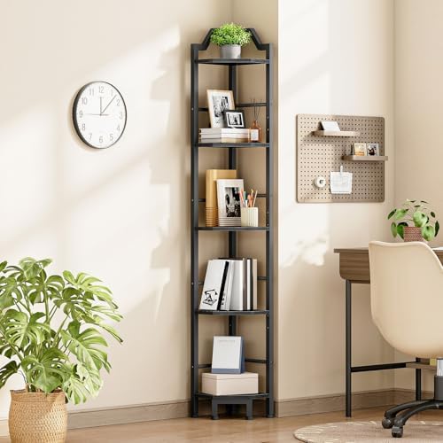 HOOBRO Narrow Corner Shelf Stand, 5-Tier Corner Shelf, 63” Tall Multipurpose Corner Bookshelf, Standing Display Shelf Pl