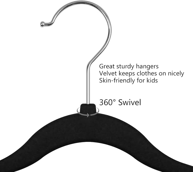 GoodtoU Kids Velvet Hangers Baby Hangers Black Infant Hanger for Closet Non Slip Children Hanger