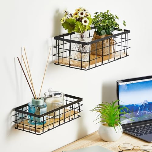 Funrous 2 Pcs Metal Small Wire Basket Wall Hanging Wire Basket Hang Small Bathroom Kitchen Storage Organizer Toilet Pape