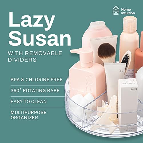 Home Intuition Round Plastic Lazy Susan Turntable Food Storage Container for Kitchen (5 Removable Bin, 1 Pack)