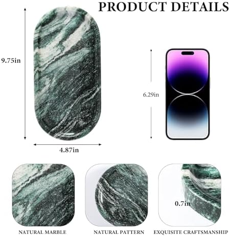 Koville Green Marble Tray for Bathroom Countertop, 10"x5" Natural Marble Vanity Tray Perfume Trays for Dresser, Stone Je