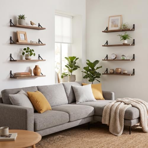 Fixwal Floating Wall Shelves, Set of 8, Width 4.75 Inches, Dark Carbonized