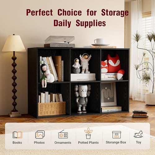 Book Shelf, Wooden Cube Storage Organizer with 11" Open Cubes, Stackable Modular Bookcase for Room Divider Storage, 2 Ti