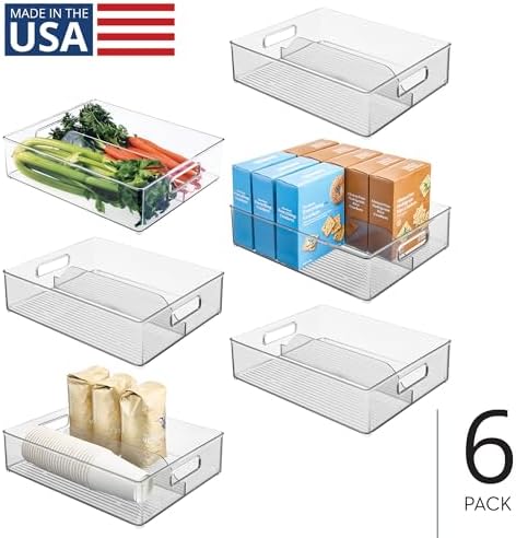 iDesign Divided Pantry Bin with Handles, Set of 6, Clear