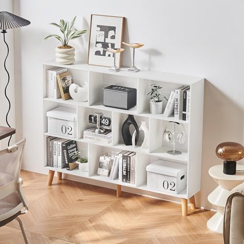 LEYAOYAO 10 Cube Bookshelf, Mid-Century Modern Book Shelf with Legs, White