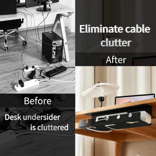 Ovanmexis Under Desk Cable Management Tray, 2-Pack, Black