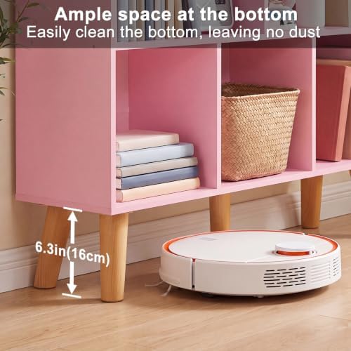 YAHARBO 8 Cube Bookshelf,3 Tier Bookcase with Legs,Light Pink Mid-Century Modern Bookshelves,Large Free Standing Open St