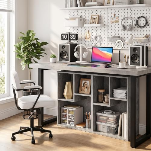 VECELO Small Gray Bookshelf, 21.3" H Freestanding Open Cubby Storage Cabinet,Storage Organizer with Uneven Compartments,