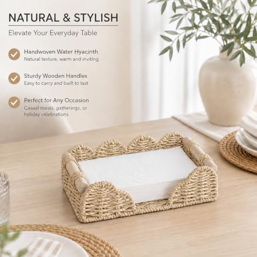 2 Pack Scalloped Paper Rope Toilet Paper Baskets with Wood Handles