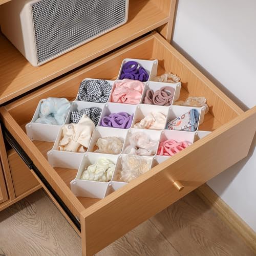 ROUFA Sock Drawer Organizer for Dresser, Honeycomb Underwear Dividers for Women, Panty Separator for Bras, Socks, Belt and Leggings (12pcs.White)