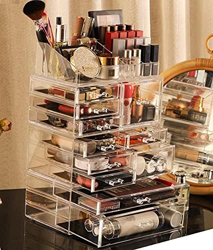 Cq acrylic Clear Makeup Storage Organizer Drawers Skin Care Large Cosmetic Display Cases Stackable Storage Box With 11 D