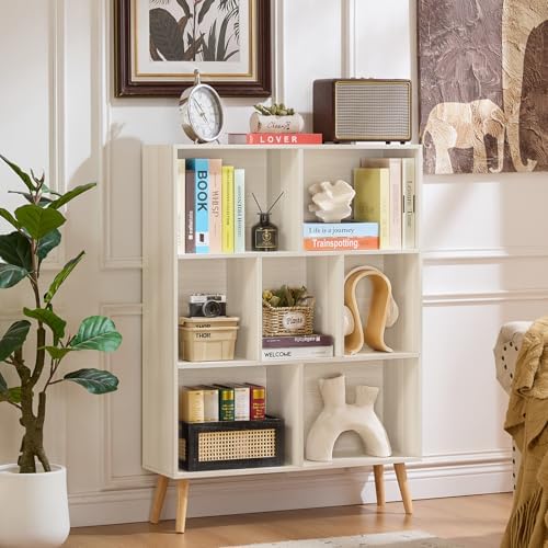 LEYAOYAO Cube Bookshelf, Mid-Century Modern Book Shelf with Legs,Light Grey