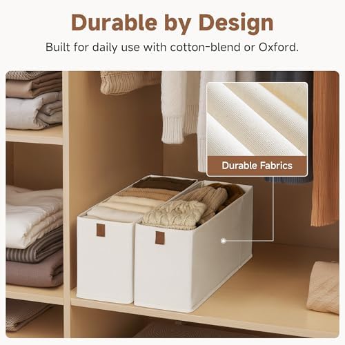 StorageWorks Narrow Storage Bins for Closet Shelves, Beige, 4-Pack