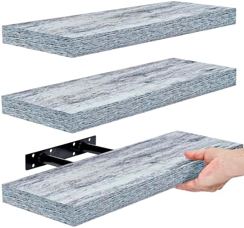 Sorbus 16 Inch Wood Floating Shelves for Wall (3 Pack, Blue)